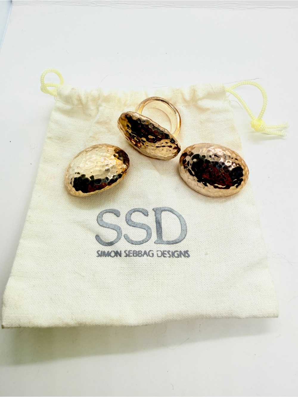 Simon Sebbag SSD 925 Silver Hammered Jewelry Set, Ring Size 7 & Clip On Earrings